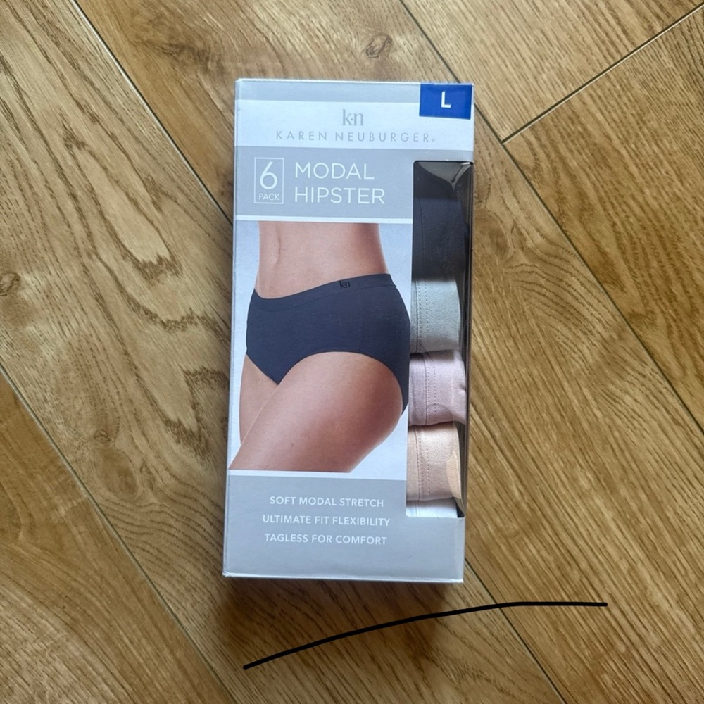 Karen Neuburger Modal Hipster 6 Pack Underwear in Black, Cream, and Tan Large